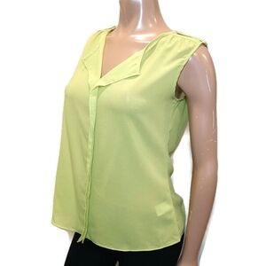 Banana Republic Sheer Sleeveless Citrus Lime Top Ruffled Womens Size Medium Tank
